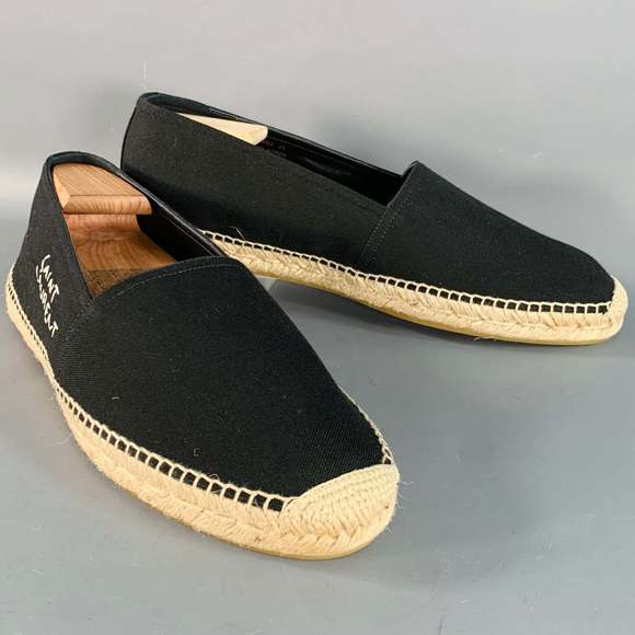 SAINT LAURENT Black Natural Embroidered Logo Canvas Espadrille Sneakers - Picture 1 of 10
